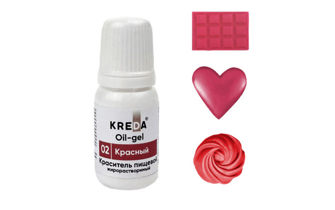 Краситель Жирорастворимый KREDA Oil-gel Красный №02, 10мл | Кремико