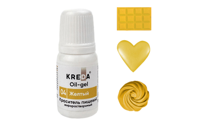 Краситель Жирорастворимый KREDA Oil-gel Желтый №04, 10мл | Кремико